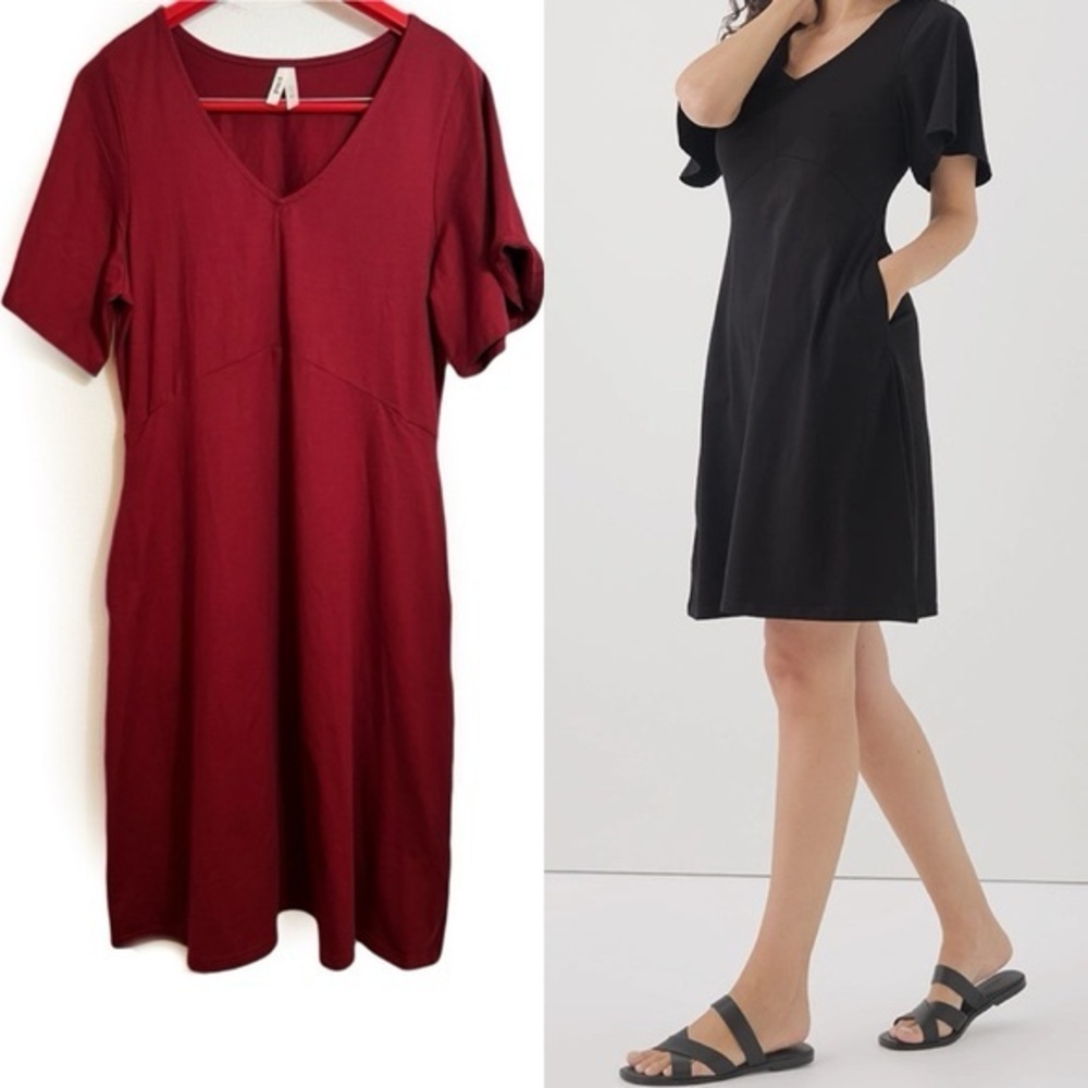 Pact Flutter Sleeve Red V-Neck Dresses